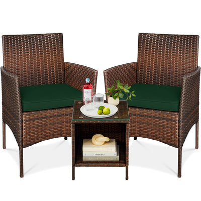 3-Piece Outdoor Patio Wicker Bistro Set w/ Side Storage Table