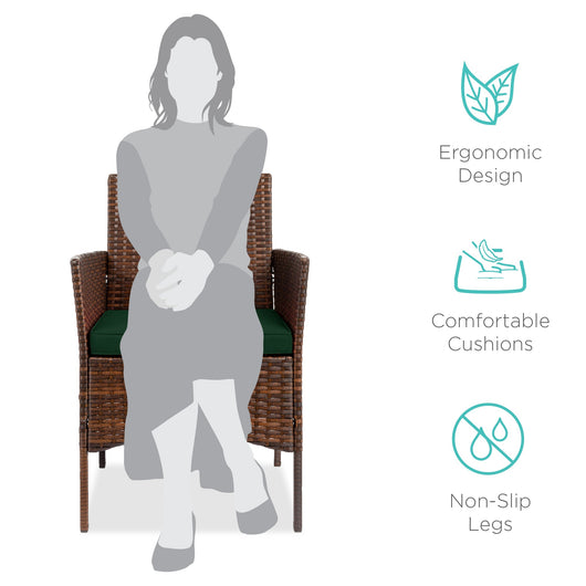 3-Piece Outdoor Patio Wicker Bistro Set w/ Side Storage Table