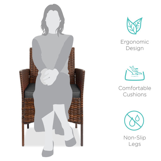 3-Piece Outdoor Patio Wicker Bistro Set w/ Side Storage Table