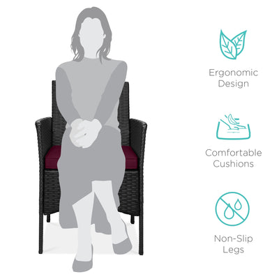 3-Piece Outdoor Patio Wicker Bistro Set w/ Side Storage Table