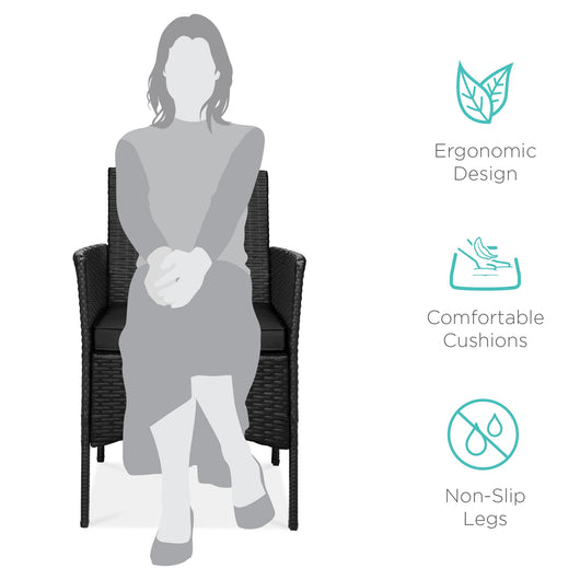 3-Piece Outdoor Patio Wicker Bistro Set w/ Side Storage Table