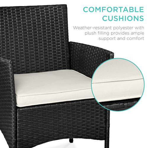 3-Piece Outdoor Patio Wicker Bistro Set w/ Side Storage Table