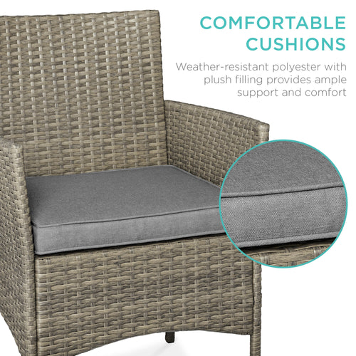 3-Piece Outdoor Patio Wicker Bistro Set w/ Side Storage Table