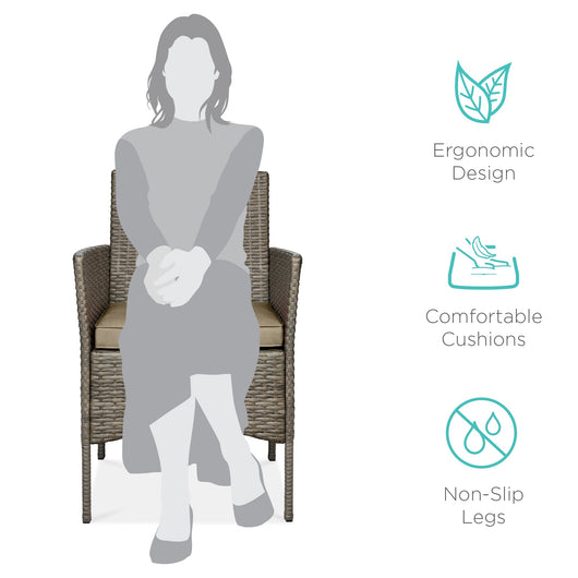 3-Piece Outdoor Patio Wicker Bistro Set w/ Side Storage Table