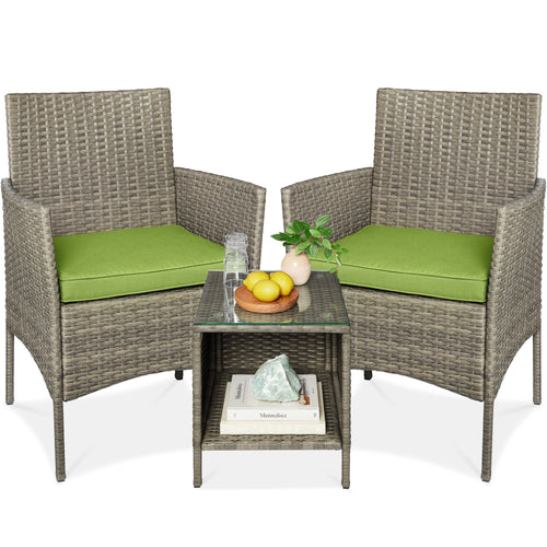 3-Piece Outdoor Patio Wicker Bistro Set w/ Side Storage Table