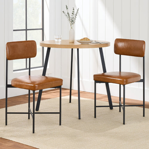 Dining Chair Set of 2, Faux Leather, Standard Height, Metal Frame