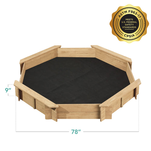 Kid's Wooden Octagonal Sandbox w/ Sand Cover, 4 Reinforced Benches, 8 Seats