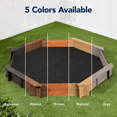 Kid's Wooden Octagonal Sandbox w/ Sand Cover, 4 Reinforced Benches, 8 Seats