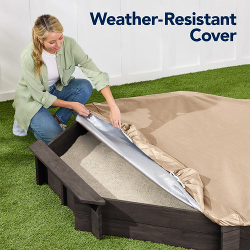 Kid's Wooden Octagonal Sandbox w/ Sand Cover, 4 Reinforced Benches, 8 Seats