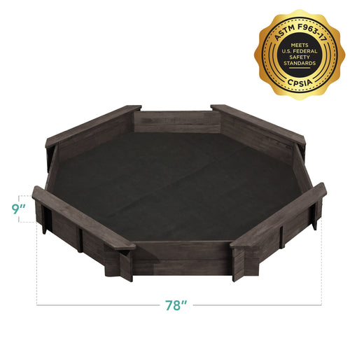 Kid's Wooden Octagonal Sandbox w/ Sand Cover, 4 Reinforced Benches, 8 Seats