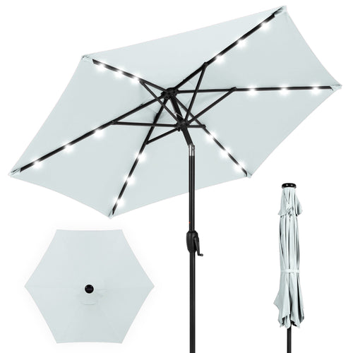 Outdoor Solar Patio Umbrella w/ Push Button Tilt, Crank Lift - 7.5ft