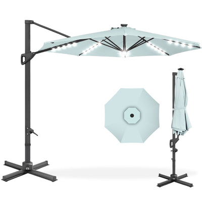 360-Degree Solar LED Cantilever Offset Patio Umbrella w/ Tilt - 10ft