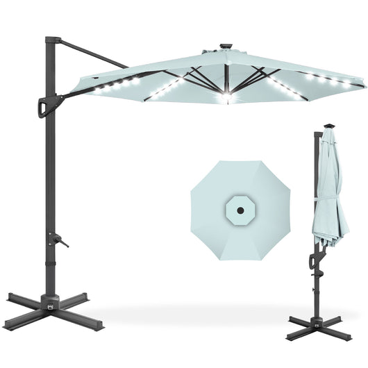 360-Degree Solar LED Cantilever Offset Patio Umbrella w/ Tilt - 10ft