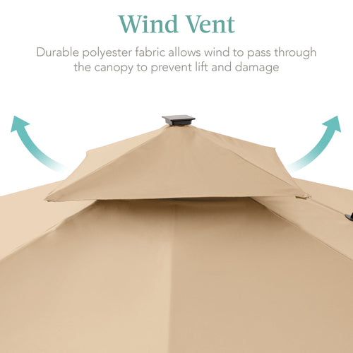 2-Tier Square LED Cantilever Offset Umbrella w/ 360 Rotation, Base - 10x10ft