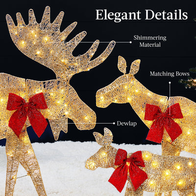 3-Piece Lighted 2D Christmas Moose Set Outdoor Decor w/ 195 LED Lights - 4ft