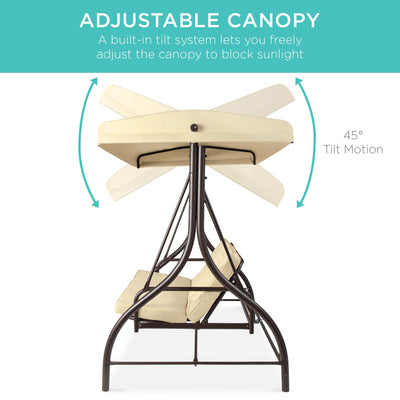 3-Seat Outdoor Canopy Swing Glider Furniture w/ Converting Flatbed Backrest