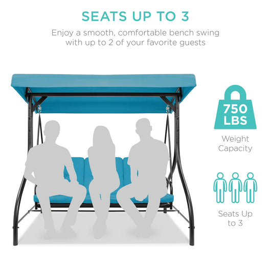 3-Seat Outdoor Canopy Swing Glider Furniture w/ Converting Flatbed Backrest