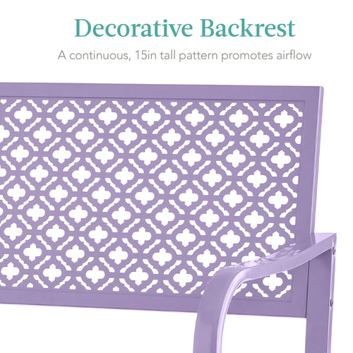 Indoor Outdoor Steel Bench w/ Geometric Backrest, Foot Levelers