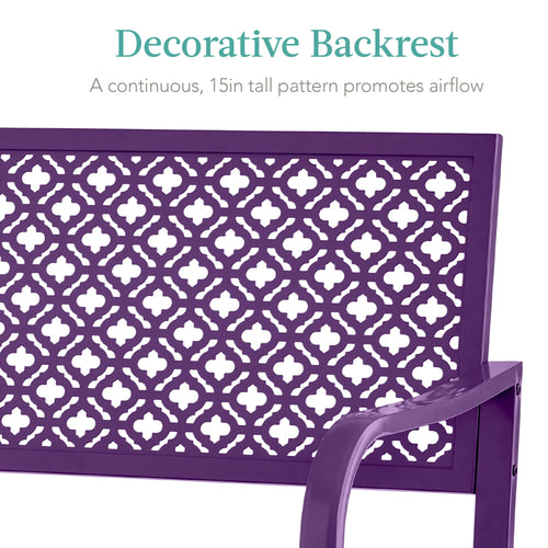 Indoor Outdoor Steel Bench w/ Geometric Backrest, Foot Levelers
