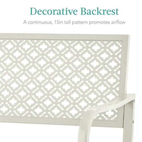 Indoor Outdoor Steel Bench w/ Geometric Backrest, Foot Levelers
