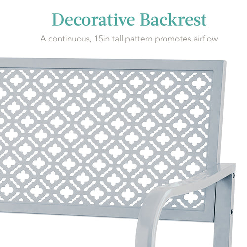 Indoor Outdoor Steel Bench w/ Geometric Backrest, Foot Levelers