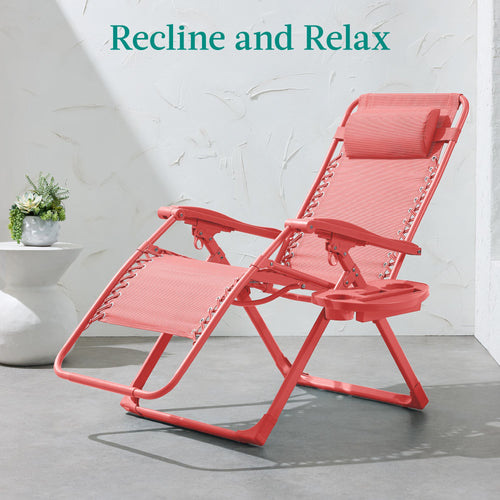 Monochromatic Zero Gravity Patio Chair Recliner w/ Side Tray, Headrest