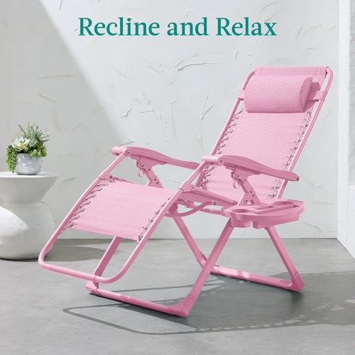 Monochromatic Zero Gravity Patio Chair Recliner w/ Side Tray, Headrest