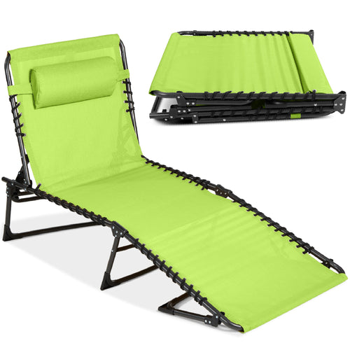 Portable Patio Chaise Lounge Chair Outdoor Recliner w/ Pillow