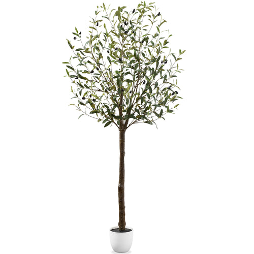 Artificial Olive Tree, Lifelike Faux Tree w/ White Pot, Decorative Olives