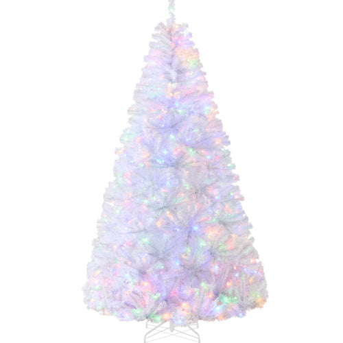 Pre-Lit Hinged Artificial White Pine Christmas Tree w/ Multicolor Lights