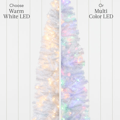 Pre-Lit White Pencil Christmas Tree w/ Metal Base, 2-in-1 Multicolor Lights