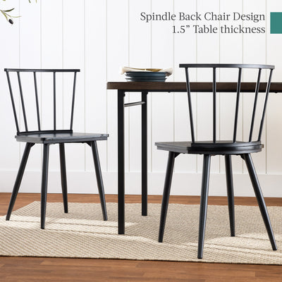 4-Piece Farmhouse Dining Table Set w/ 2 Black Spindle Chairs, Bench, Table