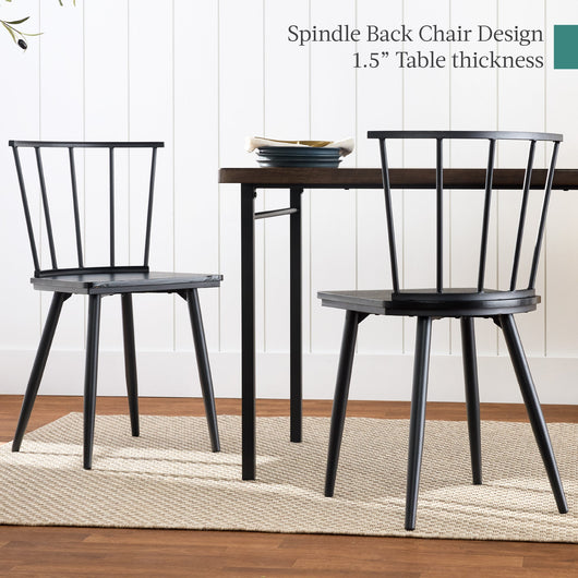 4-Piece Farmhouse Dining Table Set w/ 2 Black Spindle Chairs, Bench, Table