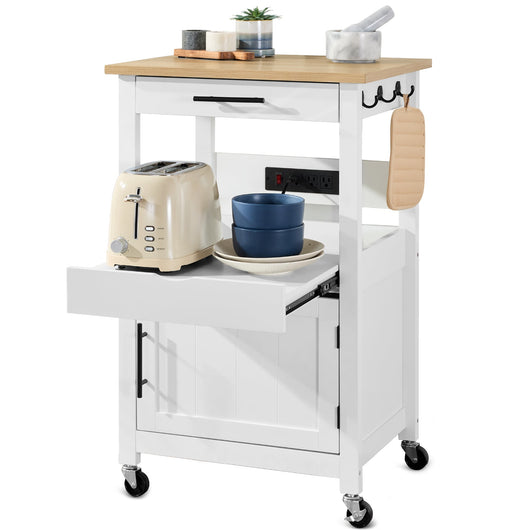 Rolling Kitchen Island Cart, Cabinet w/Drawer, Sliding Tray, Outlet