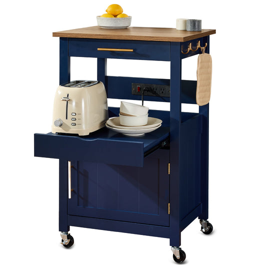 Rolling Kitchen Island Cart, Cabinet w/Drawer, Sliding Tray, Outlet