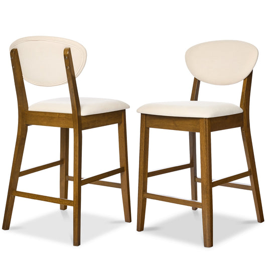 2-Piece Mid-Century Modern Wood & Upholstered Counter Height Bar Stool Set