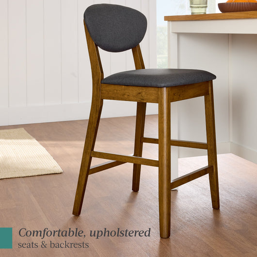 2-Piece Mid-Century Modern Wood & Upholstered Counter Height Bar Stool Set