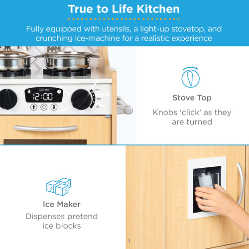 Pretend Play Kitchen Wooden Toy Set for Kids with 11 Accessories