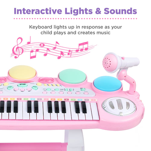 37-Key Kids Electric Keyboard w/ Microphone, Stool