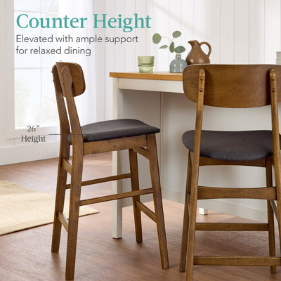 2-Piece Farmhouse Counter Height Bar Stool Set w/ Cushioned Seat, Backrest
