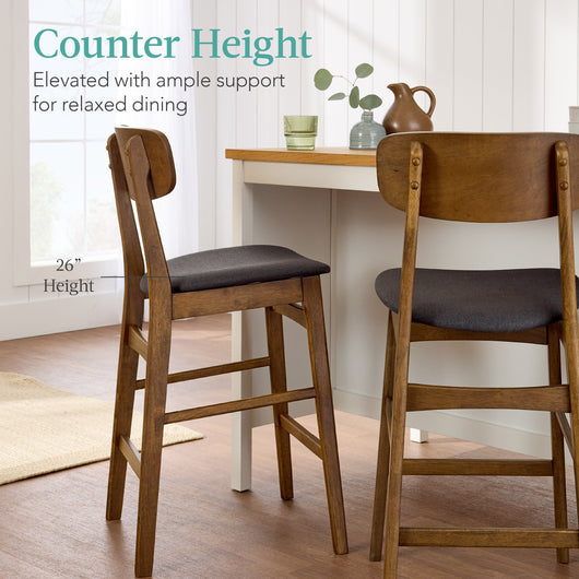 2-Piece Farmhouse Counter Height Bar Stool Set w/ Cushioned Seat, Backrest