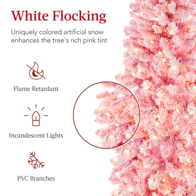 Pre-Lit Snow Flocked Pink Artificial Pencil Christmas Tree