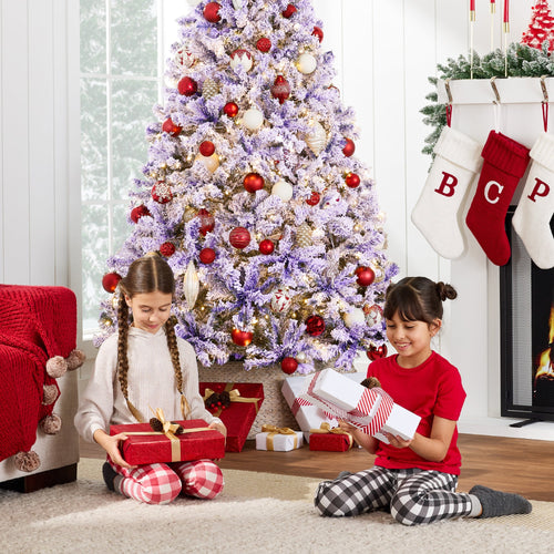 Pre-Lit Lavender Flocked Artificial Pine Christmas Tree w/ White Lights