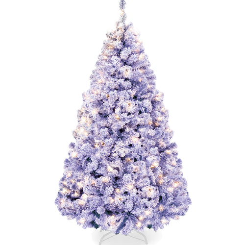Pre-Lit Lavender Flocked Artificial Pine Christmas Tree w/ White Lights