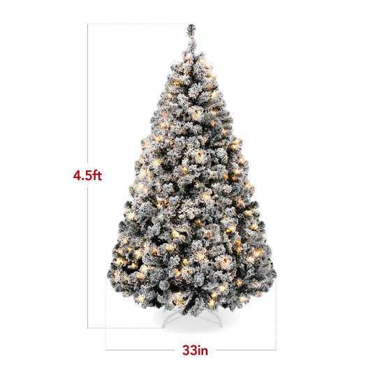 Pre-Lit Black Flocked Artificial Pine Christmas Tree w/ White Lights
