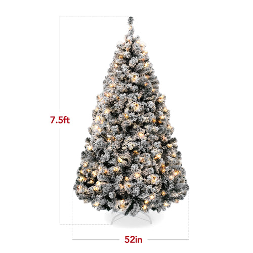 Pre-Lit Black Flocked Artificial Pine Christmas Tree w/ White Lights