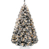 Pre-Lit Black Flocked Artificial Pine Christmas Tree w/ White Lights