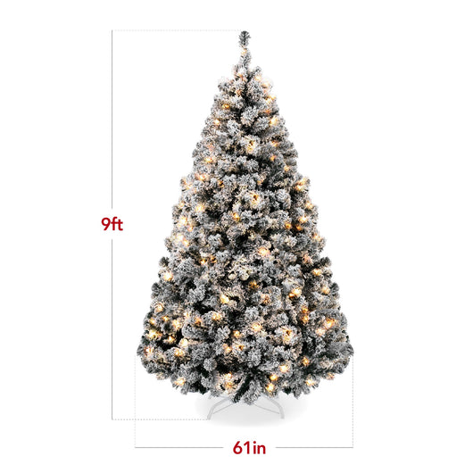 Pre-Lit Black Flocked Artificial Pine Christmas Tree w/ White Lights