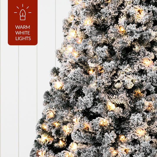 Pre-Lit Black Flocked Artificial Pine Christmas Tree w/ White Lights