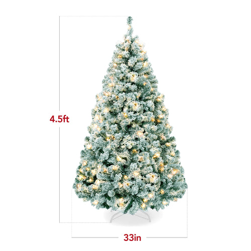 Pre-Lit Sage Green Flocked Artificial Pine Christmas Tree w/ White Lights